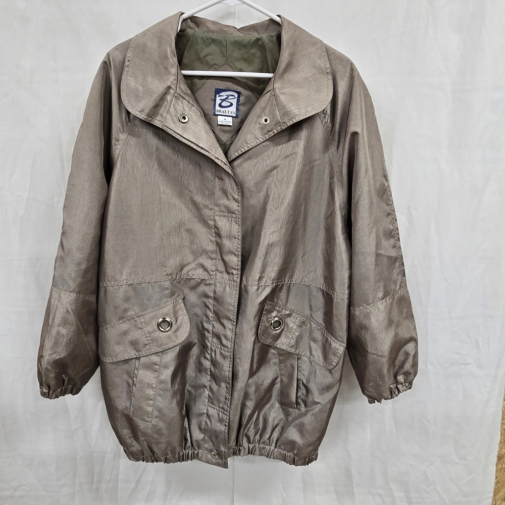 Braetan Womens Metallic Taupe Windbreaker‎ Jacket Snap Front Shimmer Coat Medium